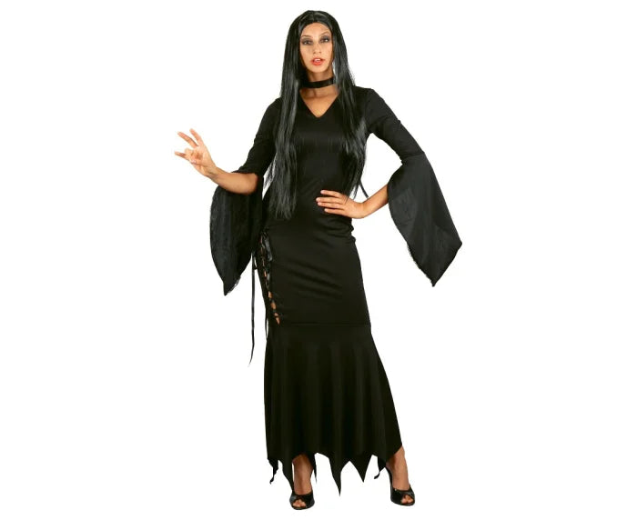 Strój Gotyckiej Matki dla dorosłych M – Morticia Addams sukienka z chokerem - Costumes