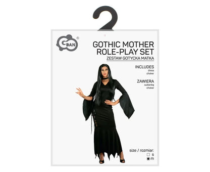 Strój Gotyckiej Matki dla dorosłych M – Morticia Addams sukienka z chokerem - Costumes