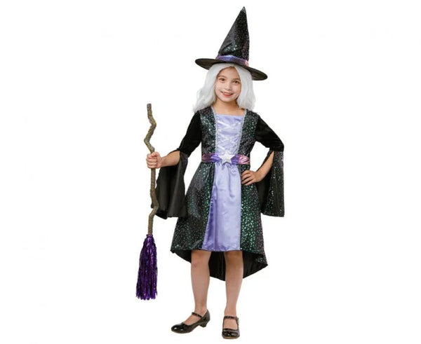 Strój nieziemska czarownica dla dzieci 110–140 cm (4–10 lat) – sukienka i kapelusz - Costumes