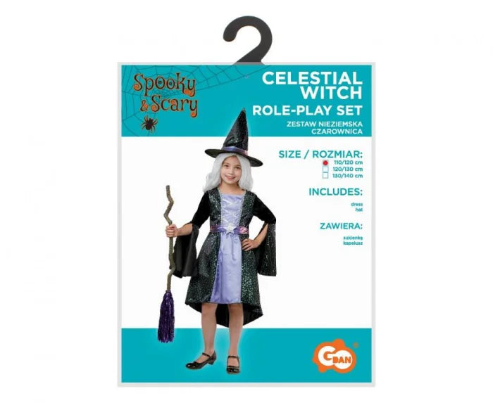 Strój nieziemska czarownica dla dzieci 110–140 cm (4–10 lat) – sukienka i kapelusz - Costumes