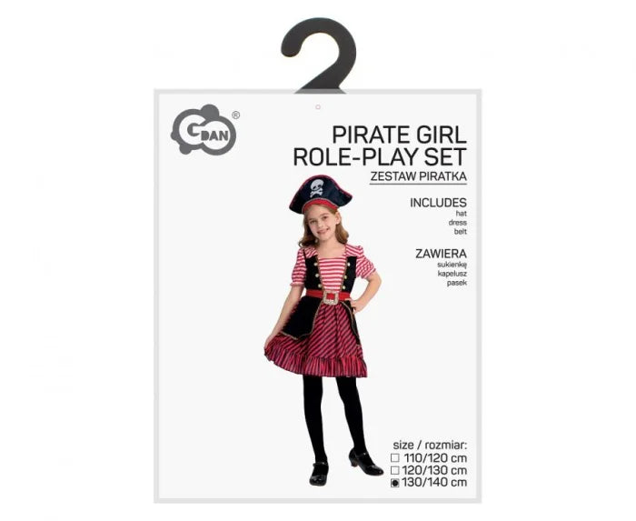 Strój Piratka dla dzieci – sukienka kapelusz i pasek 120 - 140cm (6-10 lat) - Costumes