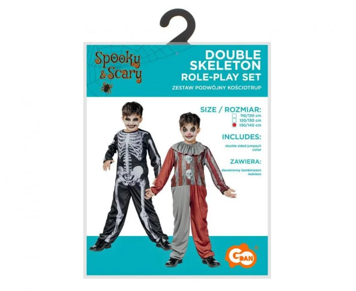 Strój Podwójny Kościotrup dla dzieci – dwustronny kombinezon i kołnierz (120-140 cm) - Costumes