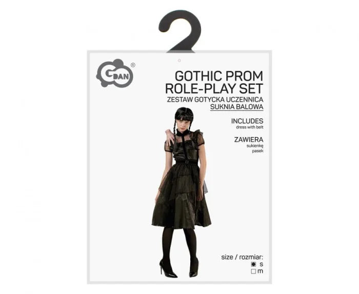 Suknia balowa Wednesday Addams dla kobiet – czarna sukienka z paskiem rozm. S - Costumes