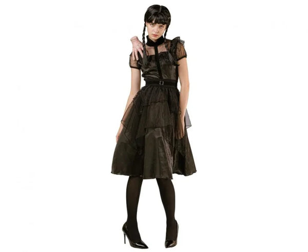 Suknia balowa Wednesday Addams dla kobiet – czarna sukienka z paskiem rozm. S - Costumes