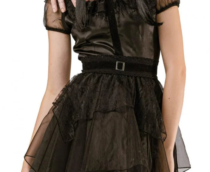 Suknia balowa Wednesday Addams dla kobiet – czarna sukienka z paskiem rozm. S - Costumes