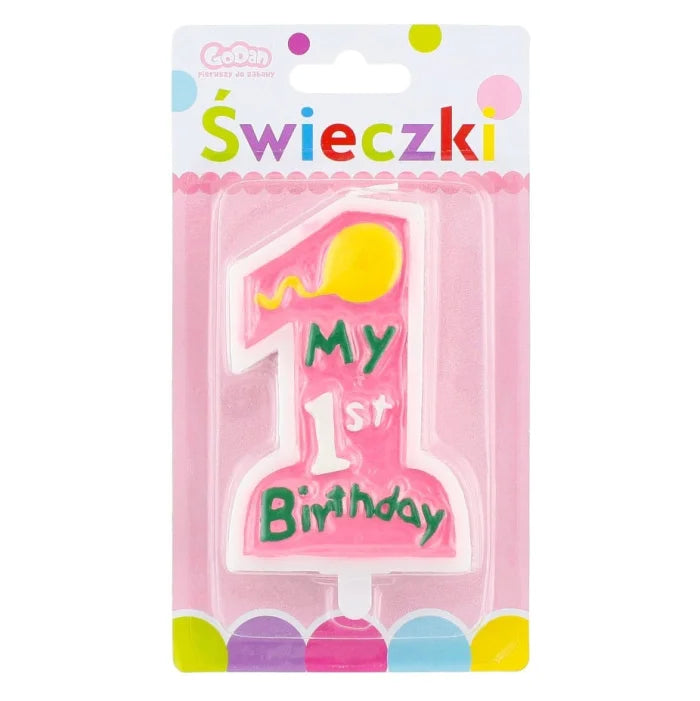 Świeczka Cyfra 1 Urodziny, BIRTHDAY Różowa, 11 cm