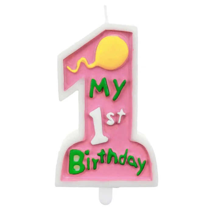 Świeczka Cyfra 1 Urodziny, BIRTHDAY Różowa, 11 cm