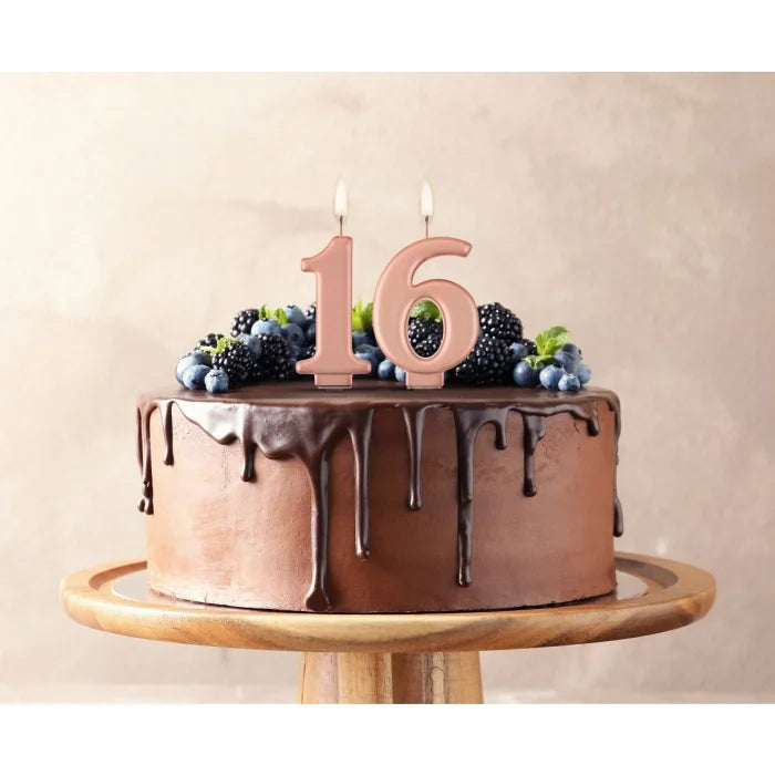 Świeczka cyfra 1 urodziny, metalik różowo-złota, 8 cm