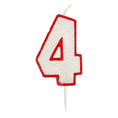 Świeczka cyfra 4 urodziny, CZERWONA brokat