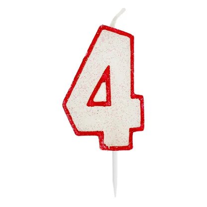 Świeczka cyfra 4 urodziny, CZERWONA brokat