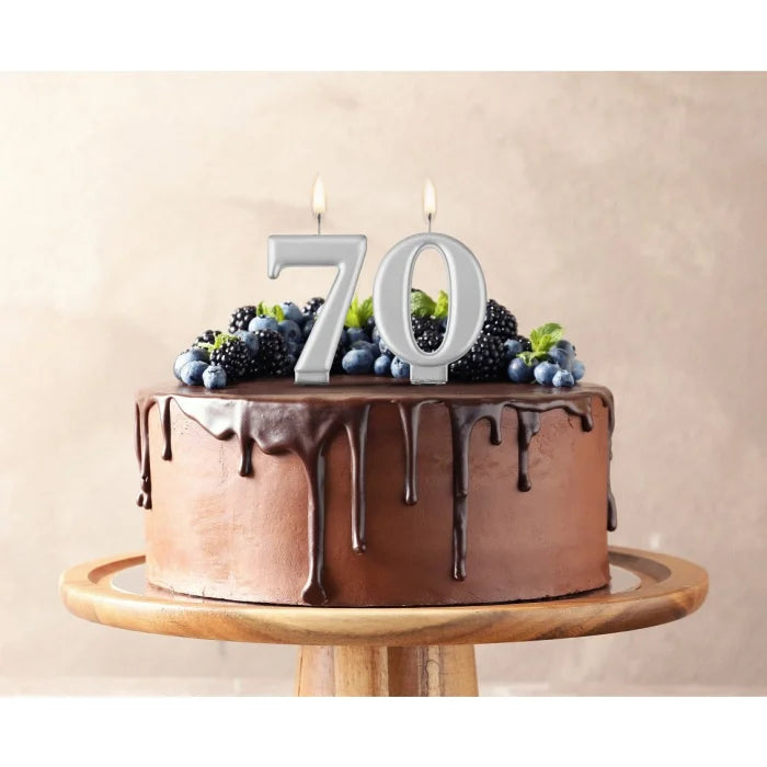 Świeczka cyfra 7 urodziny, metalik srebrna, 8 cm