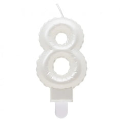Świeczka Cyfra 8 na podstawce, biała, perłowa, Beauty&Charm