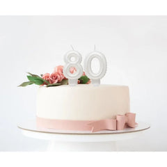 Świeczka Cyfra 8 na podstawce, biała, perłowa, Beauty&Charm