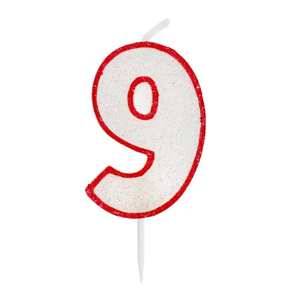 Świeczka cyfra 9 urodziny, CZERWONA brokat