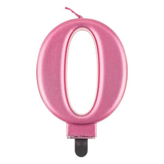 Świeczka Cyfra 0 Urodziny, Metalik Różowa, 8 cm