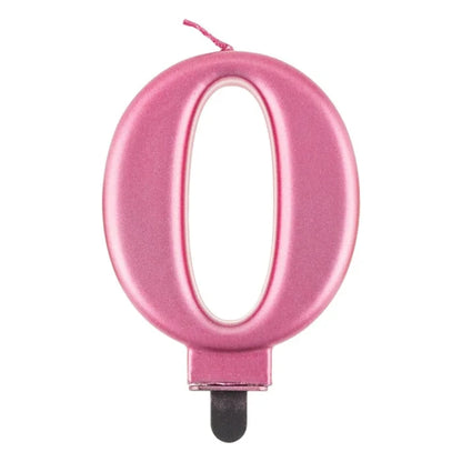 Świeczka Cyfra 0 Urodziny, Metalik Różowa, 8 cm