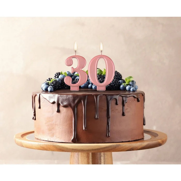 Świeczka cyfra 0 urodziny, metalik różowo-złota, 8 cm