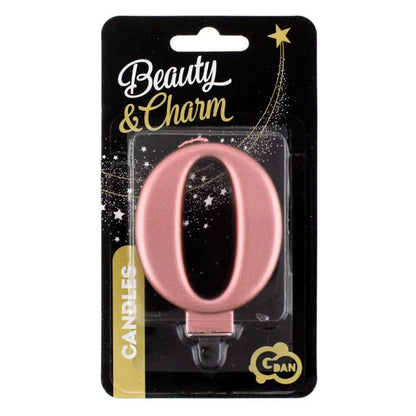 Świeczka cyfra 0 urodziny, metalik różowo-złota, 8 cm