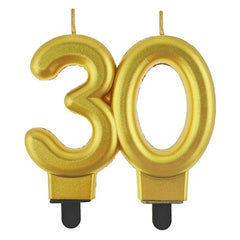 Świeczka liczba 30 URODZINY, złota, metaliczna, B&C, 8 cm