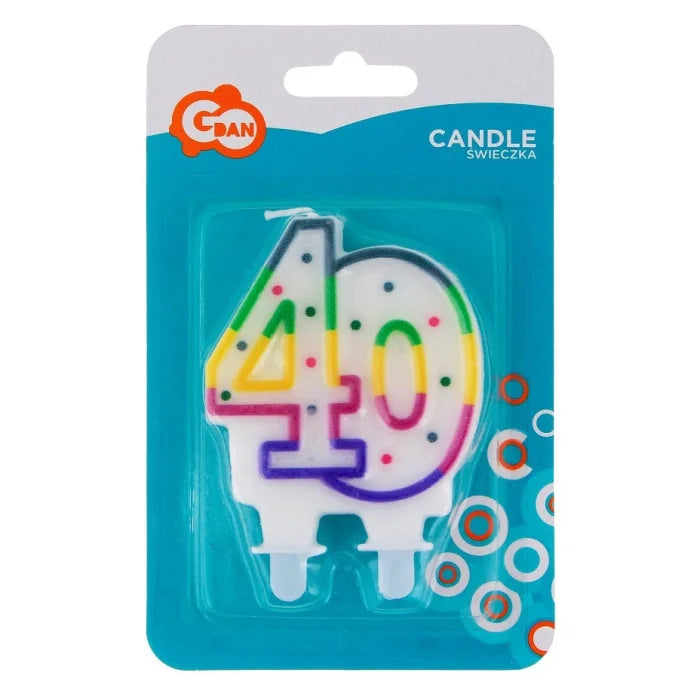 Świeczka Liczba 40 Urodziny KROPECZKI, 8 cm