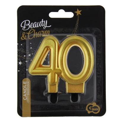 Świeczka liczba 40 URODZINY, złota, metaliczna, B&C, 8 cm