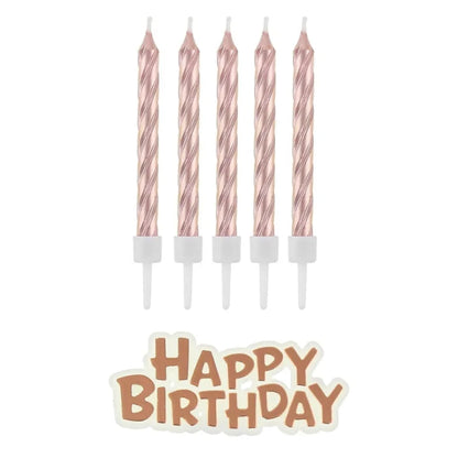 Świeczki Urodzinowe "Happy Birthday", Różowe Złoto, 16 szt.
