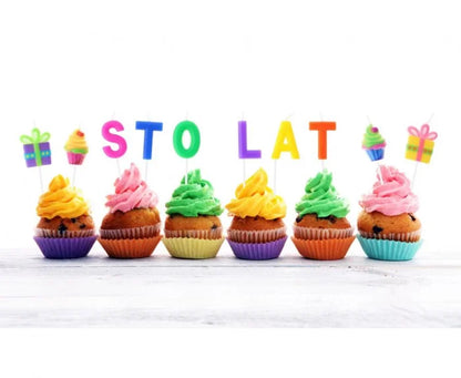 Świeczki urodzinowe ’Sto lat’ na patyczkach – 10 szt.