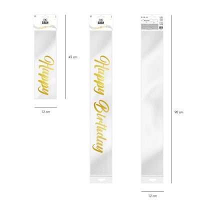 Szarfa urodzinowa biało-złota – 3 warianty (Moje Urodziny / Happy Birthday / 18 Urodziny) 10 × 160 cm - Costume