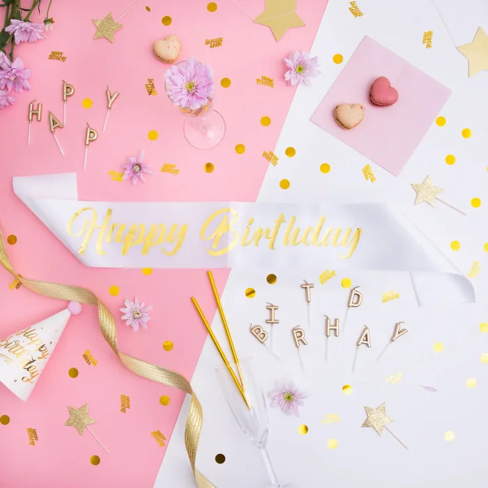 Szarfa urodzinowa biało-złota – 3 warianty (Moje Urodziny / Happy Birthday / 18 Urodziny) 10 × 160 cm - Costume
