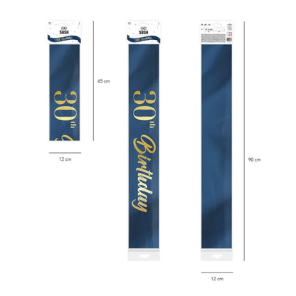 Szarfa urodzinowa granatowo-złota – 10 × 160 cm (warianty: Happy Birthday / 18th / 30th / 40th / 50th / 60th) - Costume