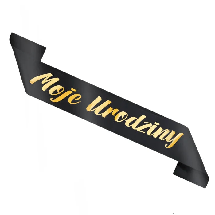 Szarfa urodzinowa „Moje Urodziny” czarno-złota – 10 × 160 cm - Costume Accessories
