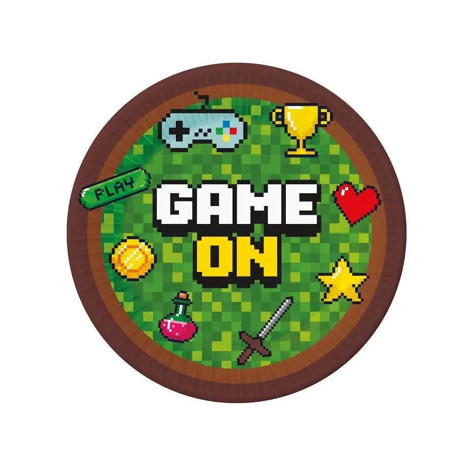 Talerze Papierowe "Game On" – Idealne do Gamingowej Uczty! 18 cm, 6 szt.