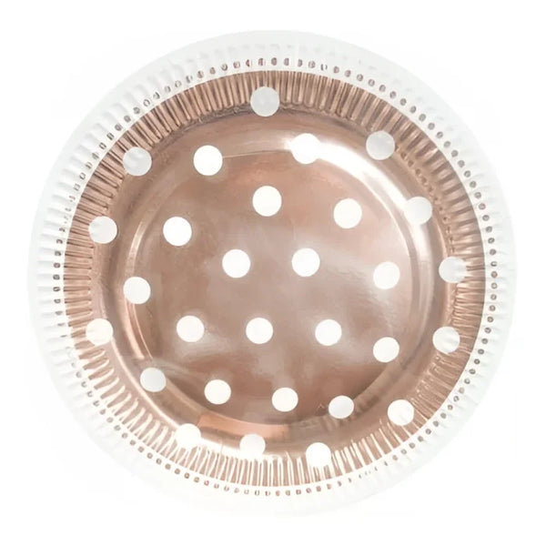 Talerzyki papierowe B&C Groszki, różowo-złote, 23 cm, 6 szt.