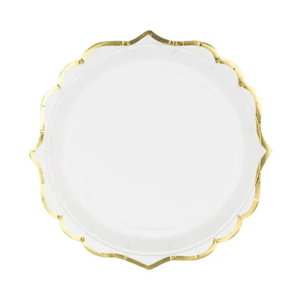 Talerzyki papierowe białe ze złotymi brzegami, 18,5 cm, 6 szt.
