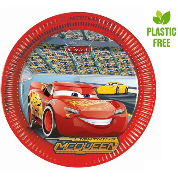 Talerzyki papierowe Cars 3, 23cm, 8 szt. plastic-free