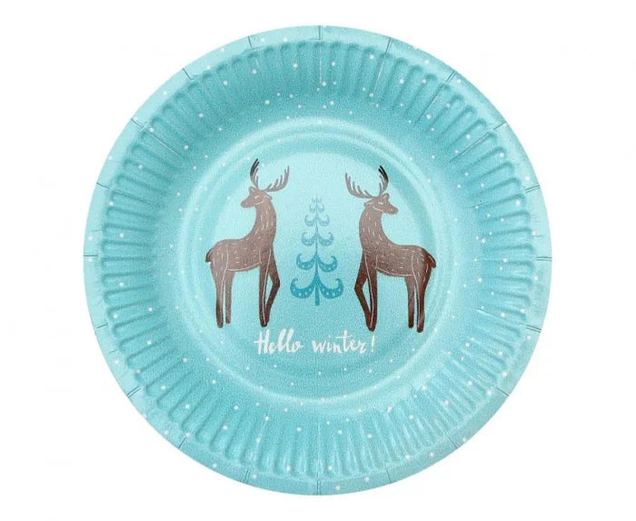 Talerzyki papierowe Hello Winter niebieskie – 18 cm 6 szt. - Disposable Plates