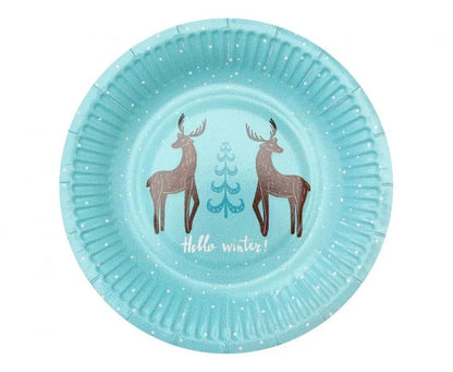 Talerzyki papierowe Hello Winter niebieskie – 18 cm 6 szt. - Disposable Plates