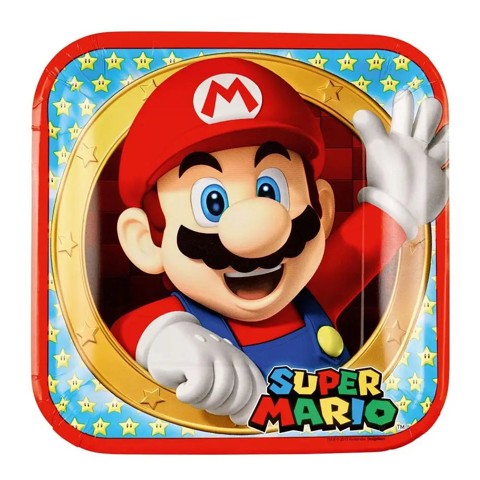 Talerzyki papierowe kwadratowe Super Mario – 8 sztuk, 23 x 23 cm