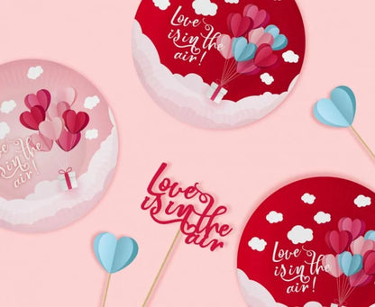 Talerzyki papierowe Love Is In The Air – czerwone | 18 cm | 6 szt. - Disposable Plates
