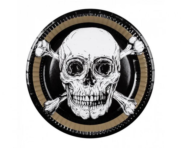 Talerzyki papierowe piraci 23 cm – czaszki i piszczele 10 szt. - Disposable Plates