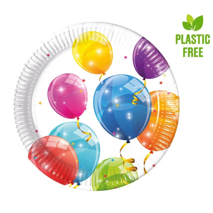 Talerzyki papierowe Sparkling Balloons, 20 cm, 8 szt. plastic-free