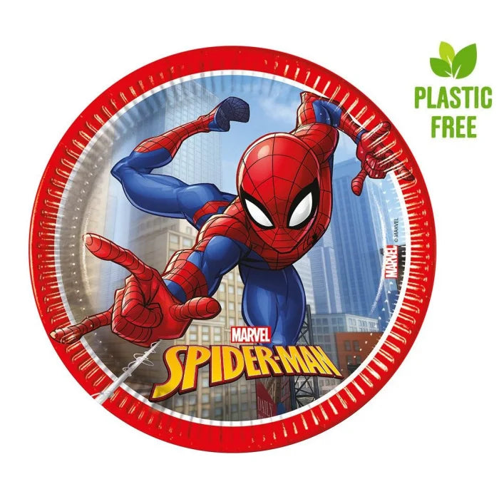 Talerzyki papierowe Spiderman Crime Fighter, 20cm, 8 szt. plastic-free