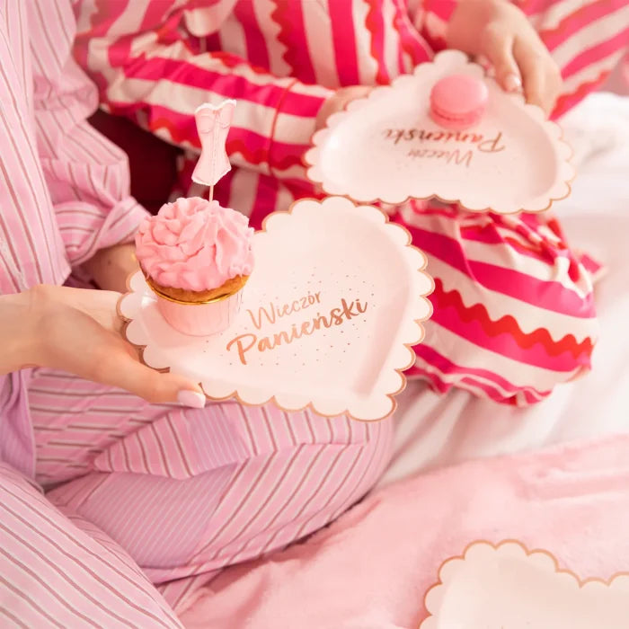 Talerzyki papierowe Wieczór Panieński – serce różowe 23 cm 6 szt. - Disposable Plates