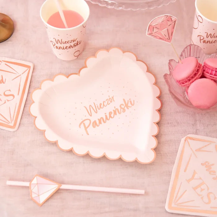 Talerzyki papierowe Wieczór Panieński – serce różowe 23 cm 6 szt. - Disposable Plates
