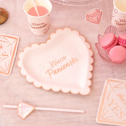 Talerzyki papierowe Wieczór Panieński – serce różowe 23 cm 6 szt. - Disposable Plates