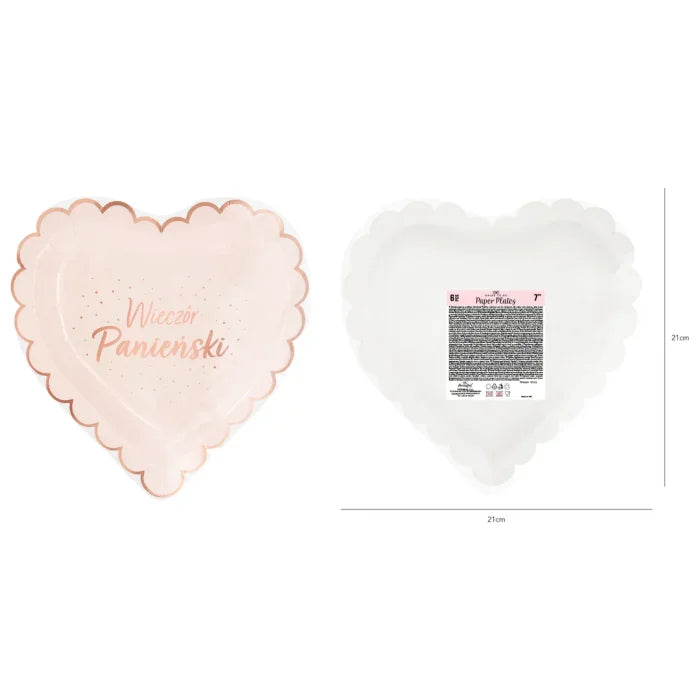 Talerzyki papierowe Wieczór Panieński – serce różowe 23 cm 6 szt. - Disposable Plates