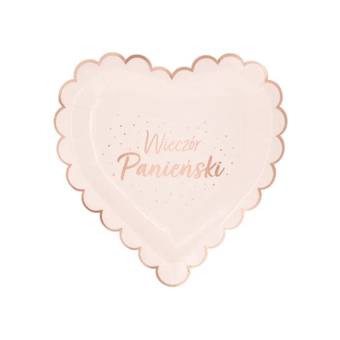Talerzyki papierowe Wieczór Panieński – serce różowe 23 cm 6 szt. - Disposable Plates