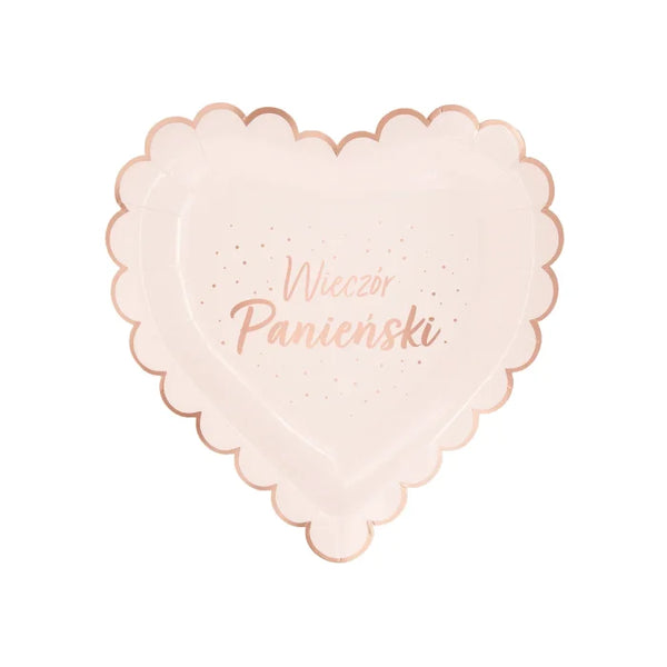 Talerzyki papierowe Wieczór Panieński – serce różowe 23 cm 6 szt. - Disposable Plates