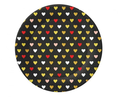 Talerzyki papierowe XOXO – czarne z nadrukiem serc | 18 cm 6 szt.