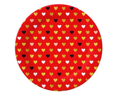 Talerzyki papierowe XOXO – czerwone z nadrukiem serc | 18 cm 6 szt